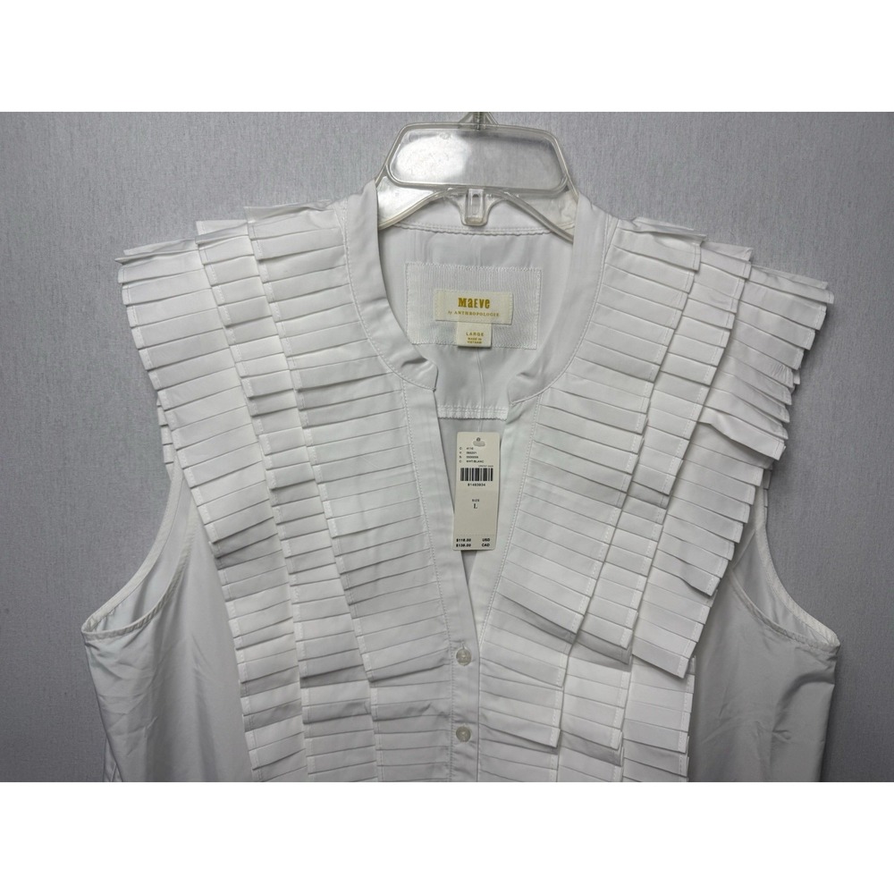 Maeve Anthropologie White Sleeveless Ruffled Blouse Large New - Picture 6 of 14